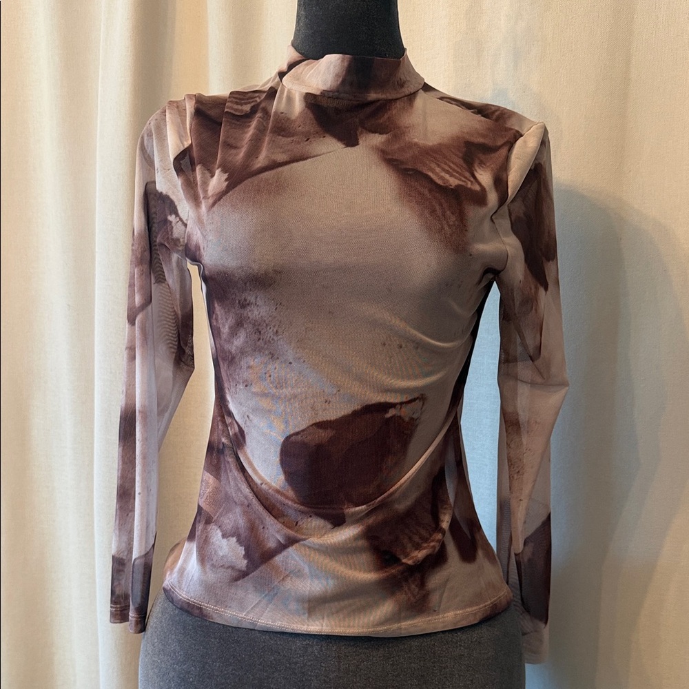 Chic Brown Tie-Dye Long Sleeve Top